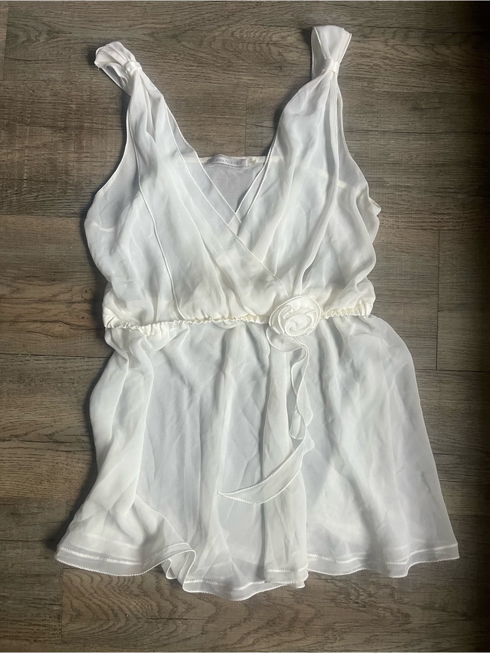 Flora Nikrooz Ivory Sheer Surplice Chemise with Waist Rosette